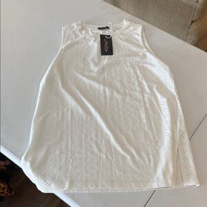 White Sleeveless Eyelet Tank Top